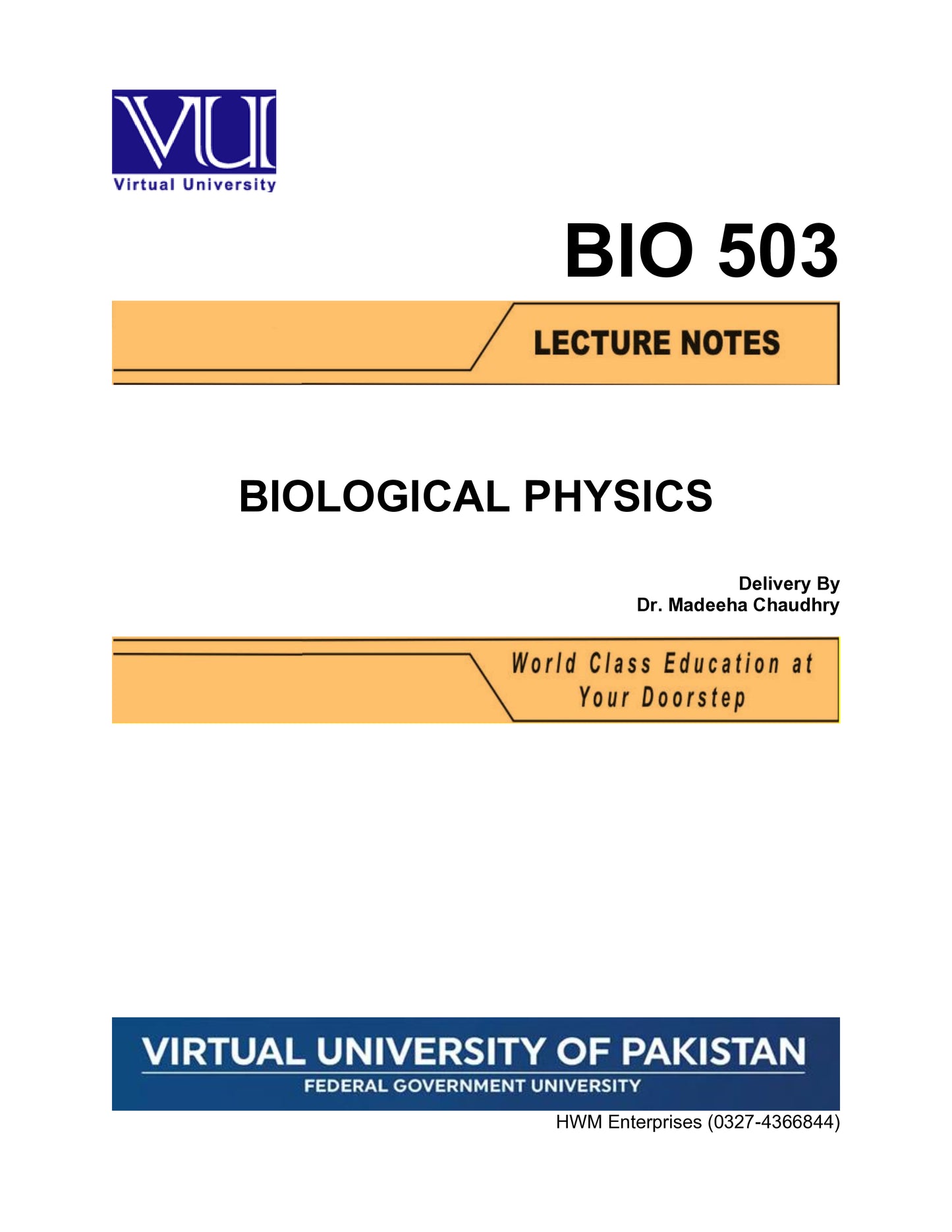 BIO 503 Biological Physics