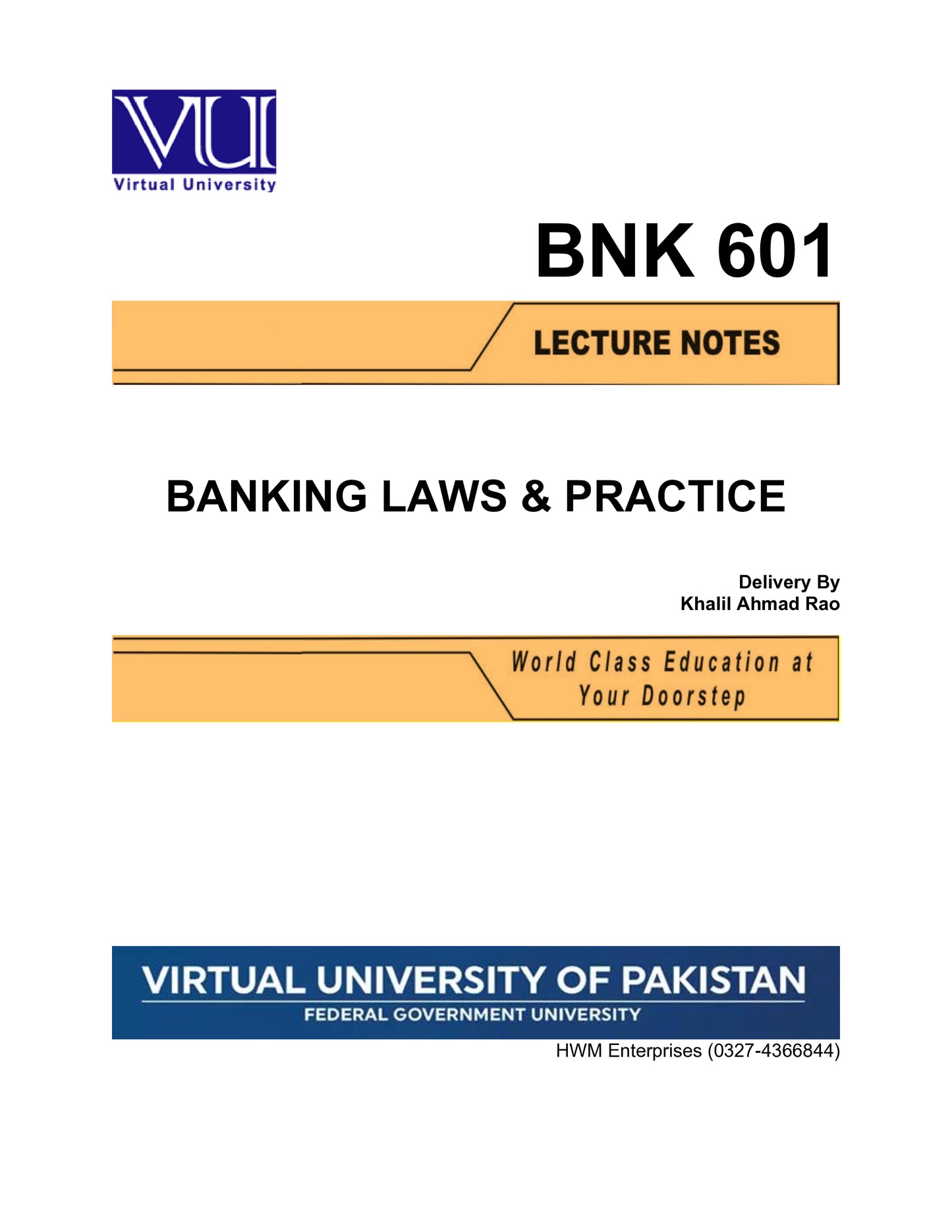 BNK 601 Banking Laws & Practice