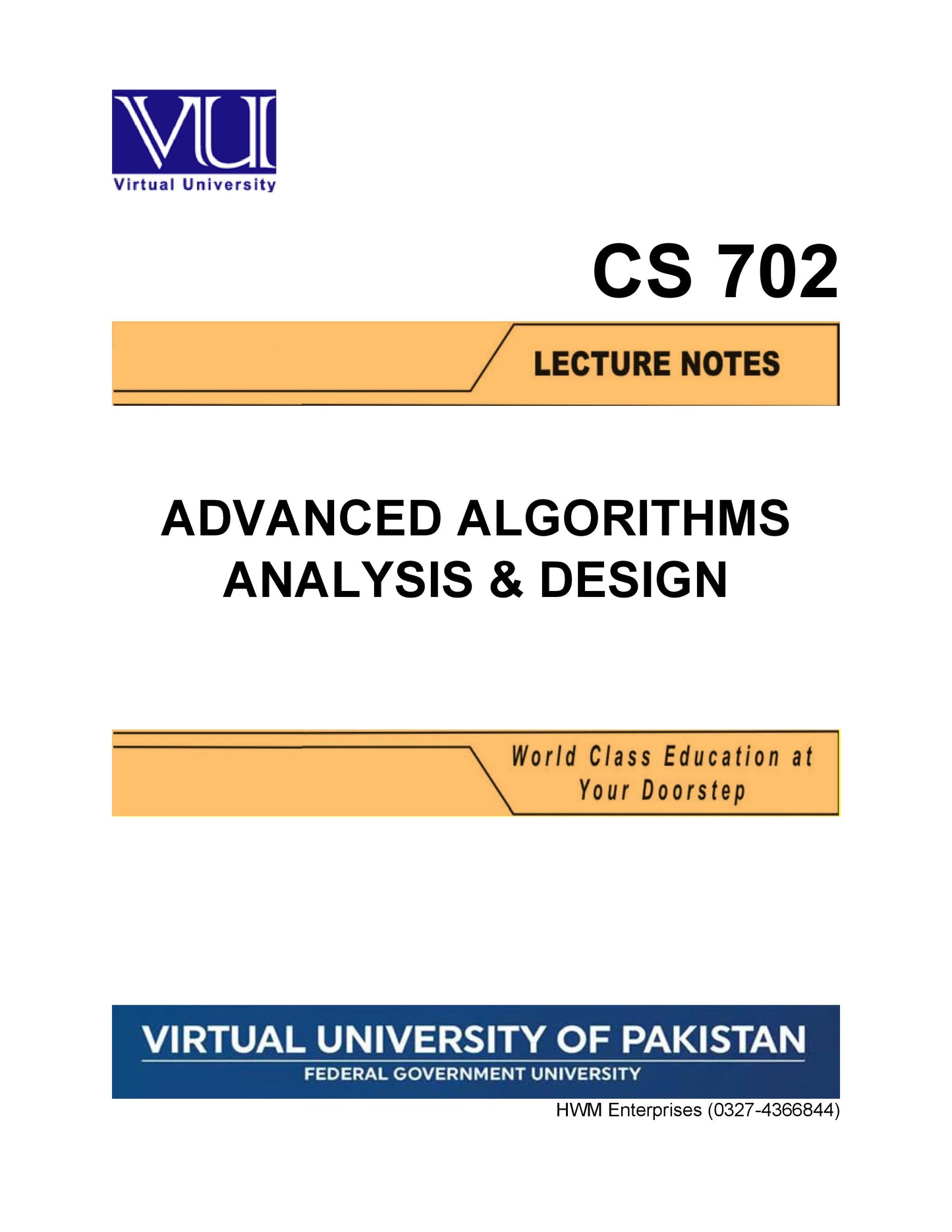 CS 702 Advanced Algorithms Analysis & Design