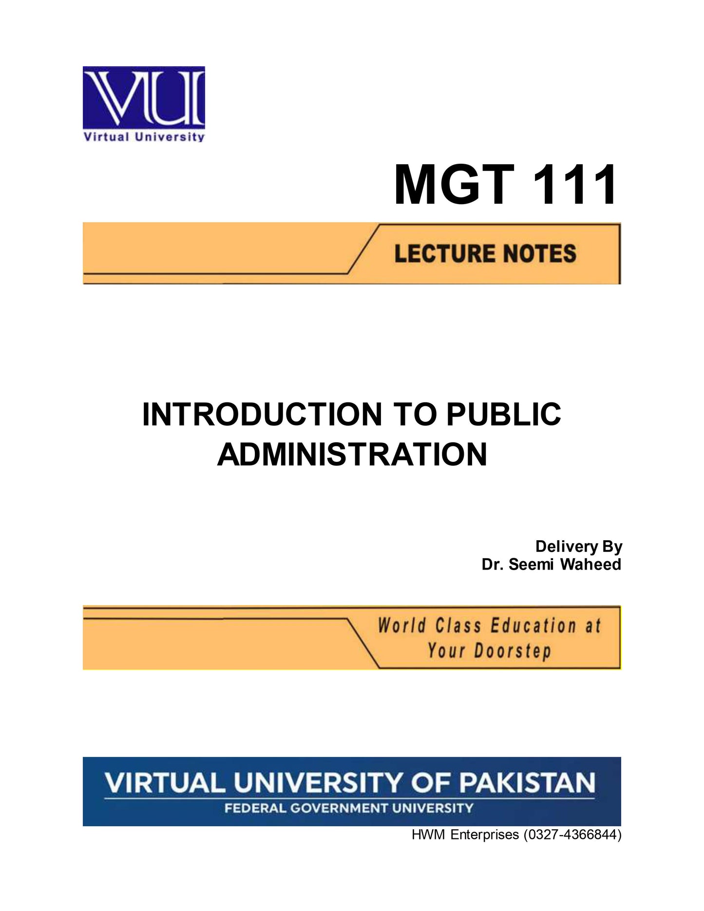 MGT 111 Introduction to Public Administration