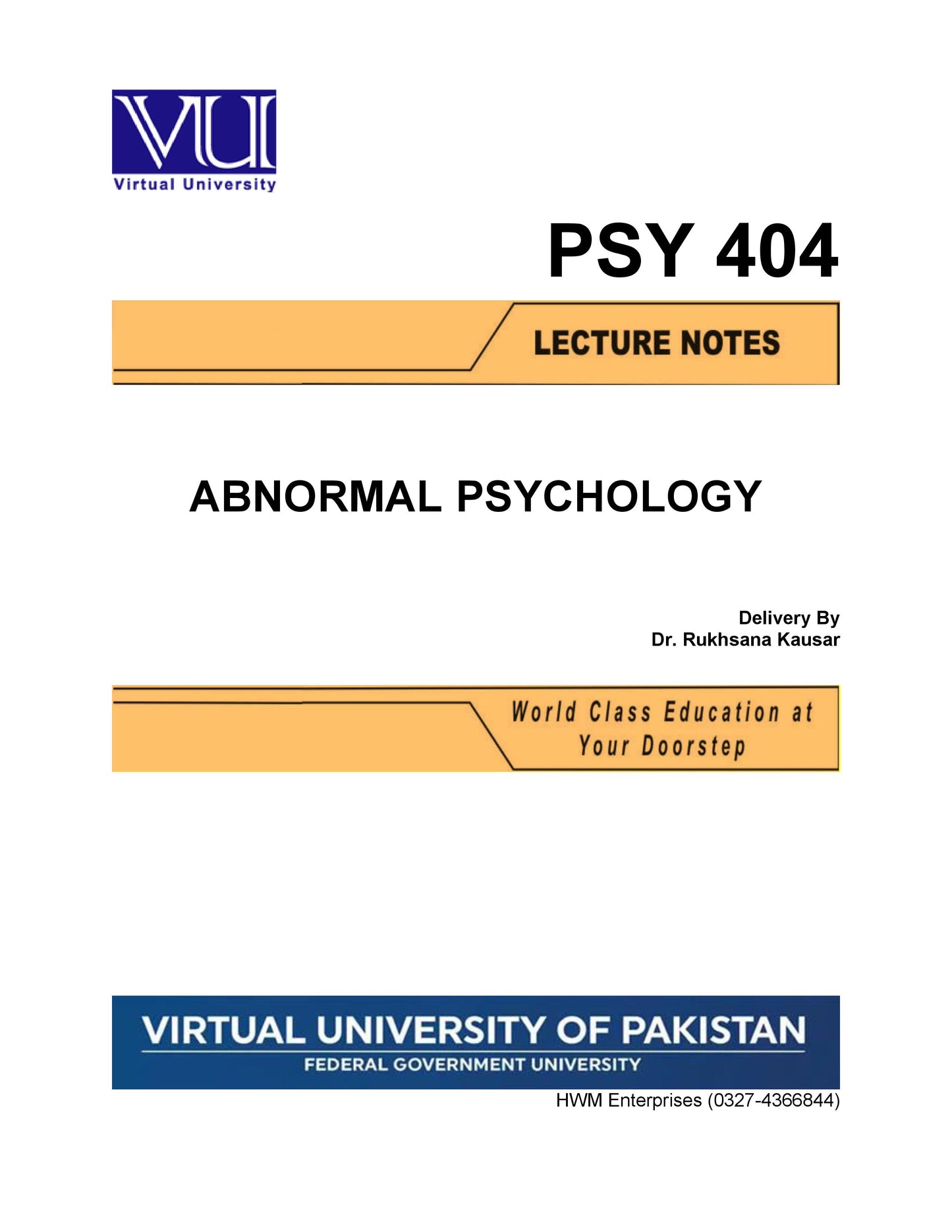 PSY 404 Abnormal Psychology