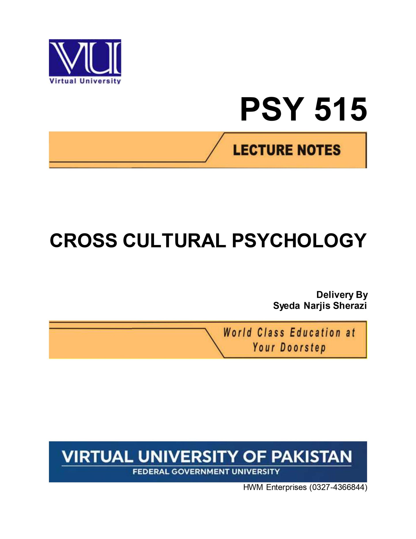 PSY 515 Cross-Cultural Psychology