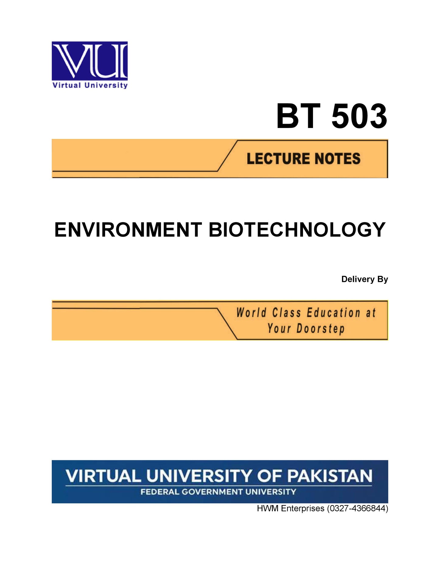 BT 503 Environment Biotechnology