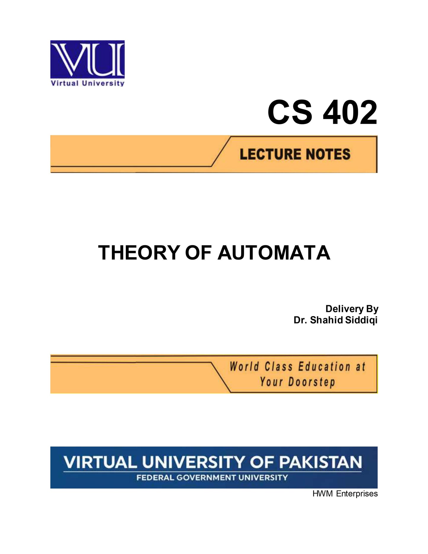 CS 402 Theory of Automata