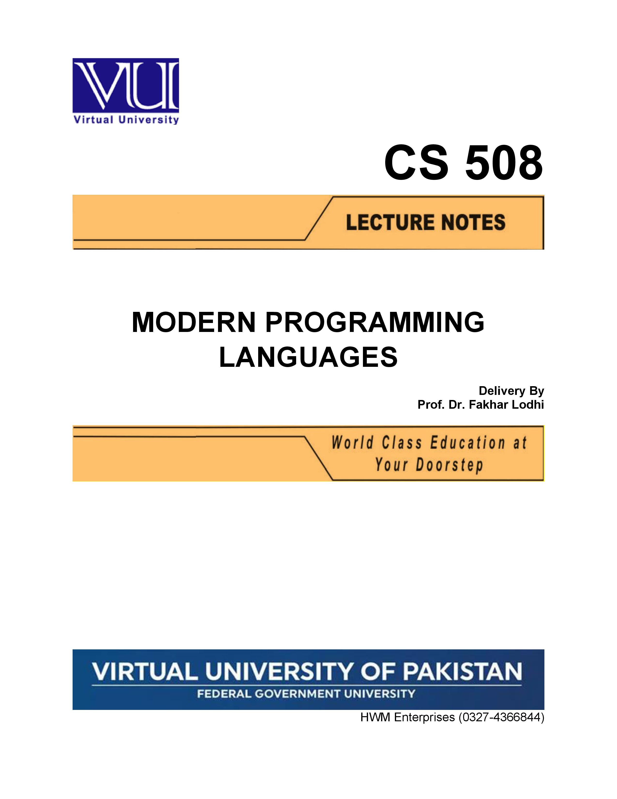 CS 508 Modern Programming Languages – BOOX