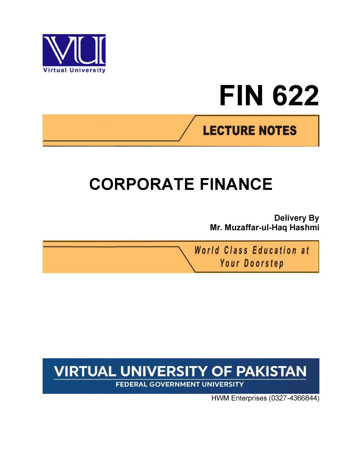 FIN 622 Corporate Finance