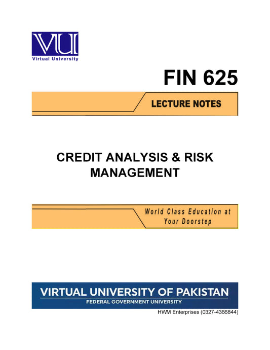 FIN 625 Credit Analysis & Risk Management