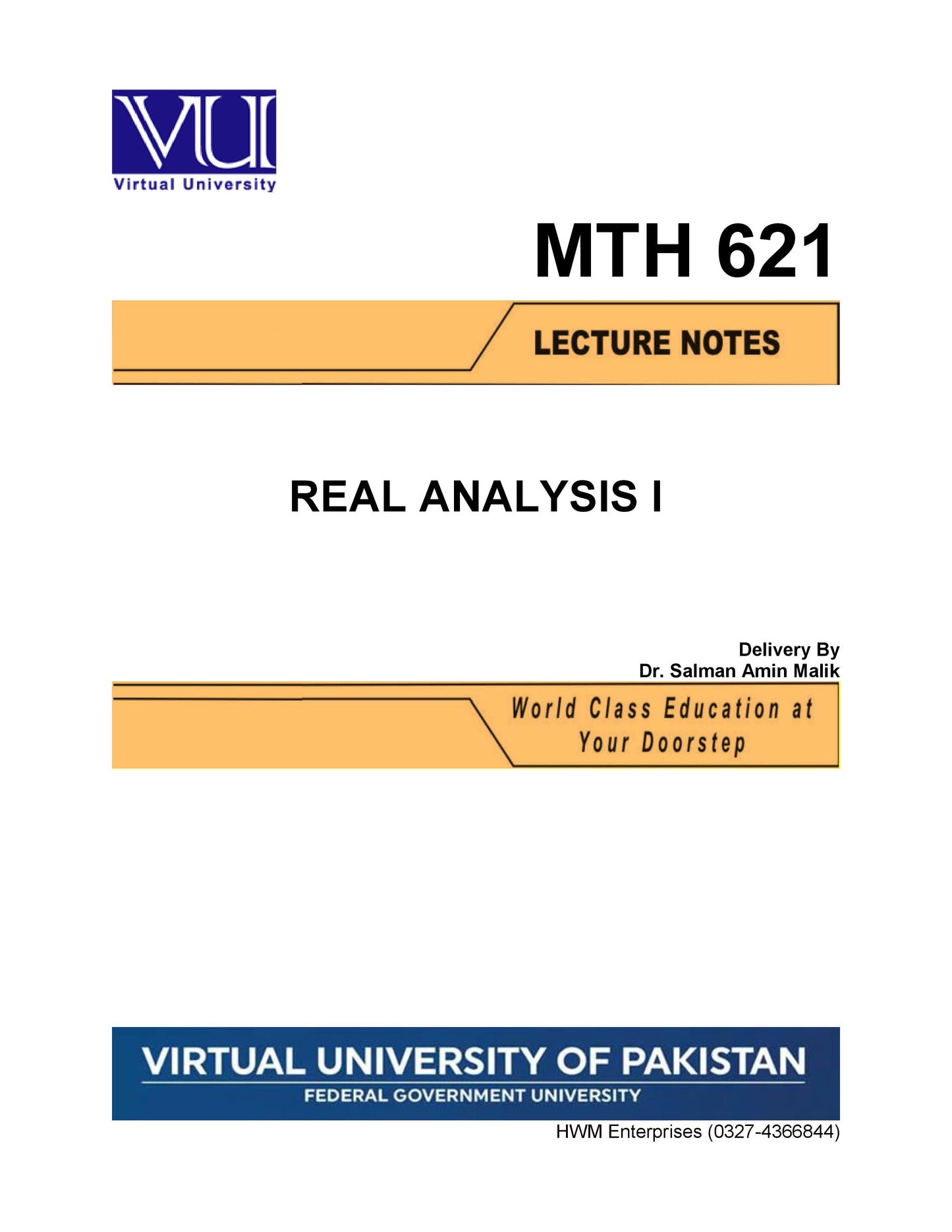 MTH 621 Real Analysis I