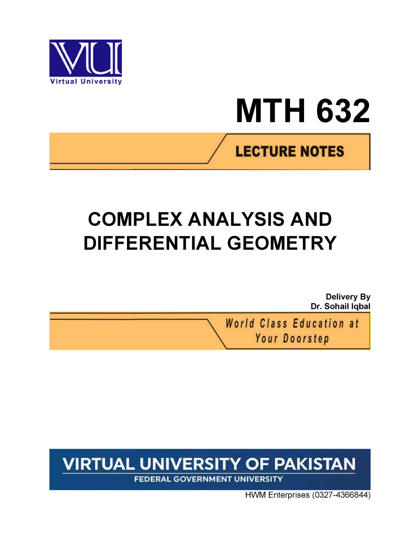 MTH 632 Complex Analysis and Differential Geometry