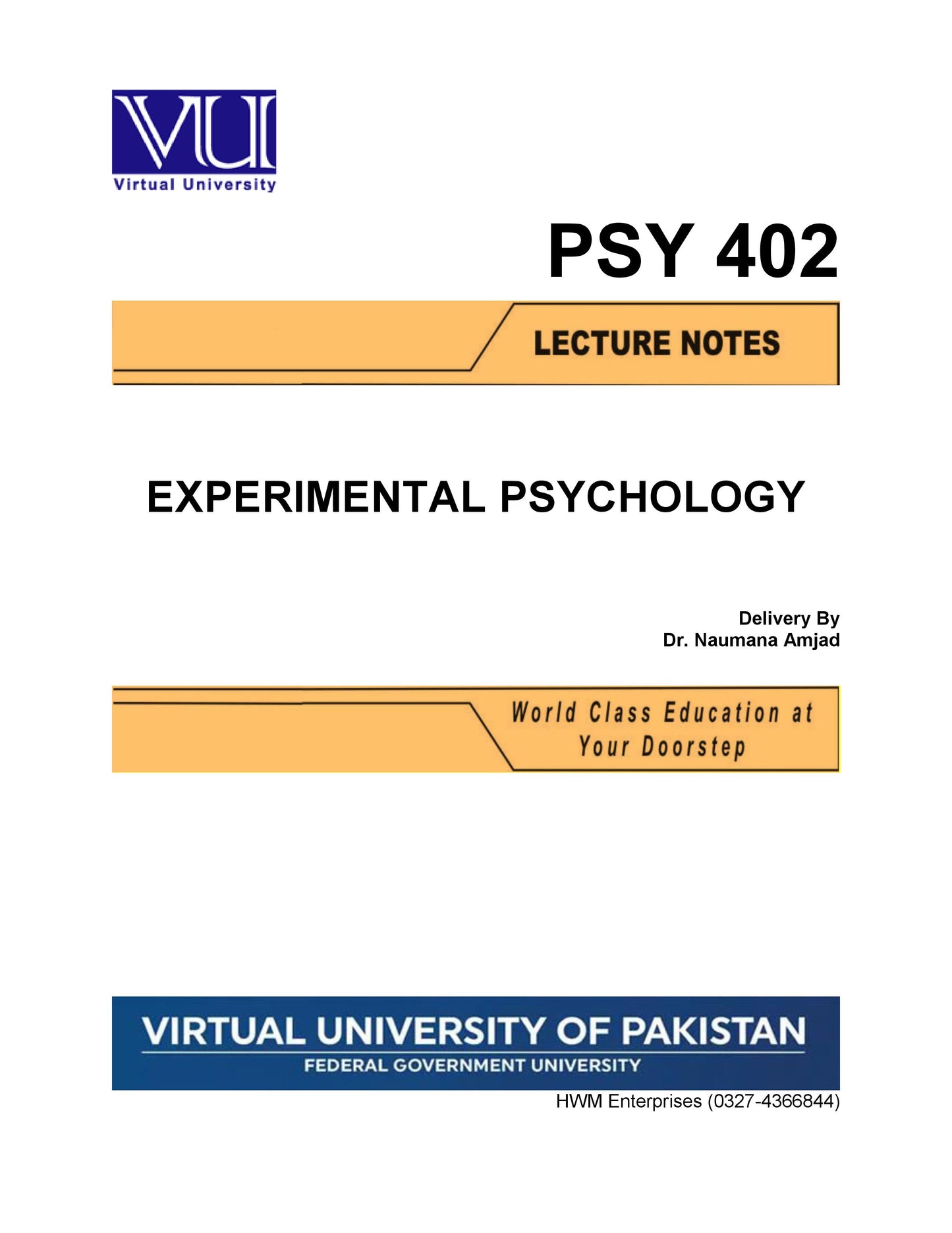 PSY 402 Experimental Psychology