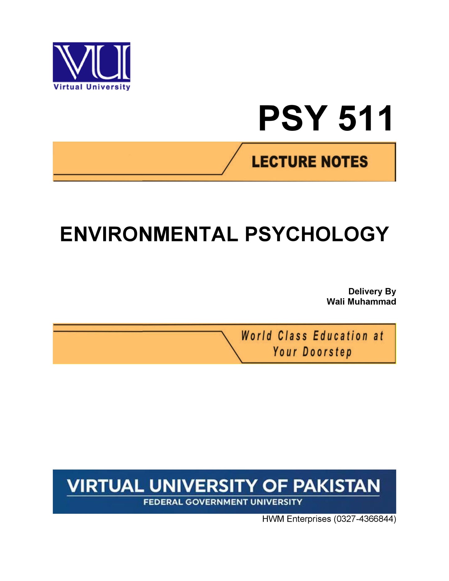 PSY 511 Environmental Psychology