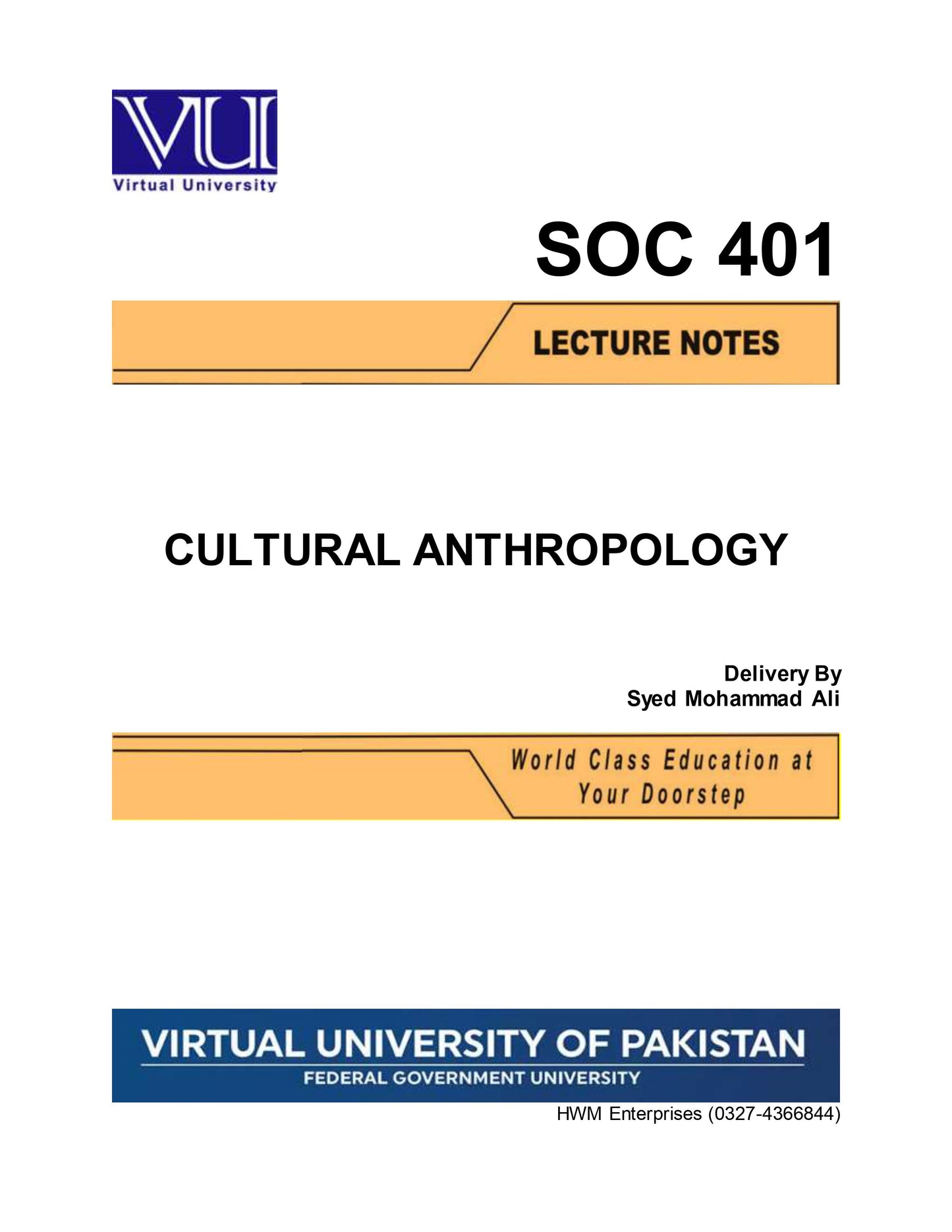 SOC 401 Cultural Anthropology