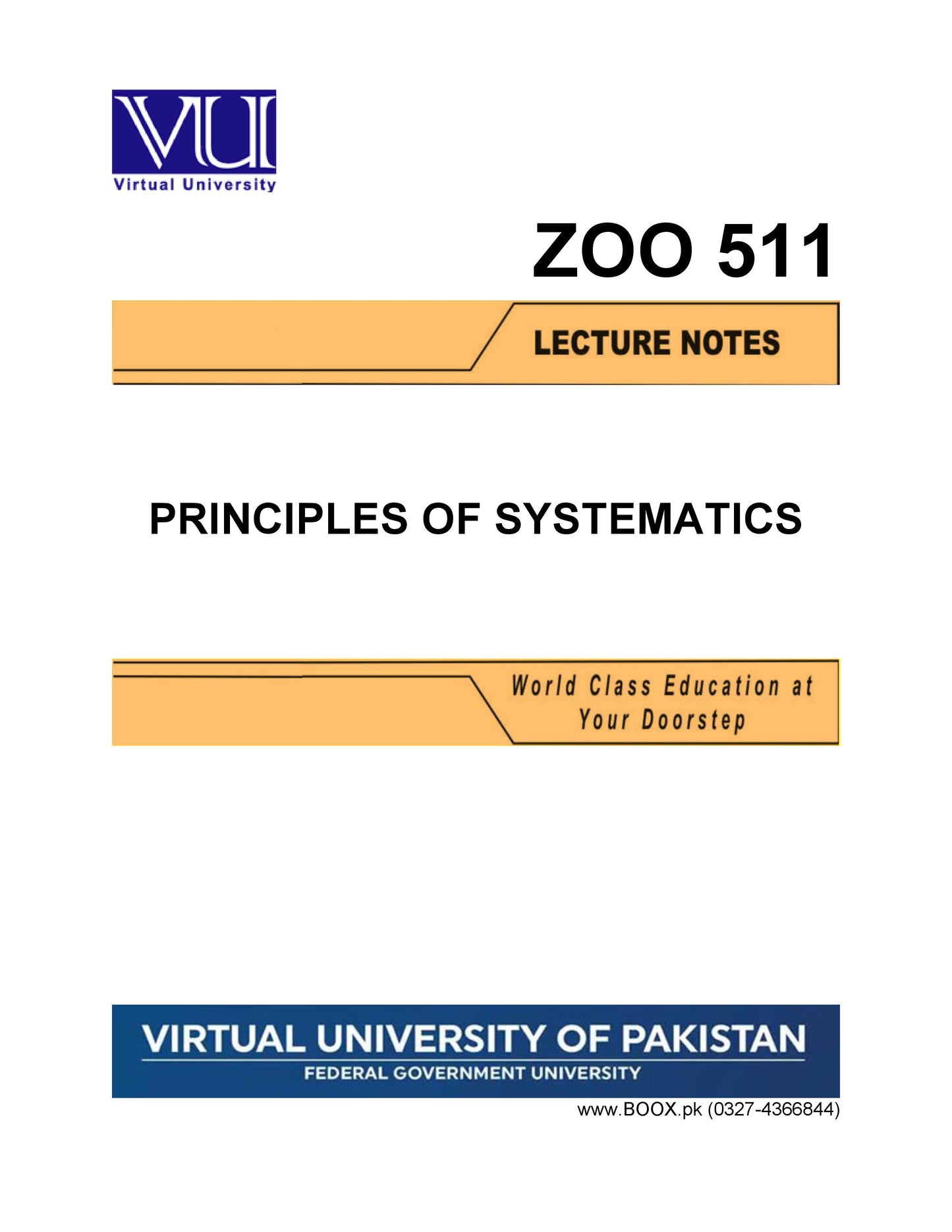 ZOO 511 Principles of Systematics