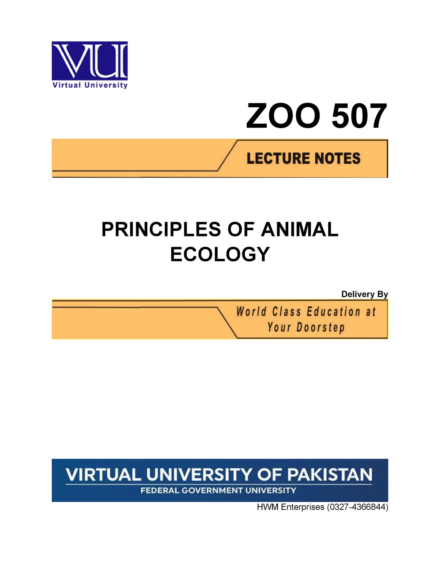 ZOO 507 Principles of Animal Ecology